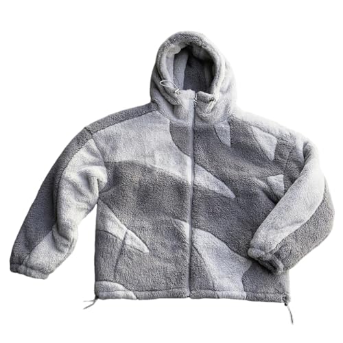 ORANDESIGNE Herren Fleece Winterjacke Damen Warm Fleecejacke Kapuzenjacke Zip Farbblock Wintermantel Sherpa Jacken mit Taschen Outwear A Grau S von ORANDESIGNE