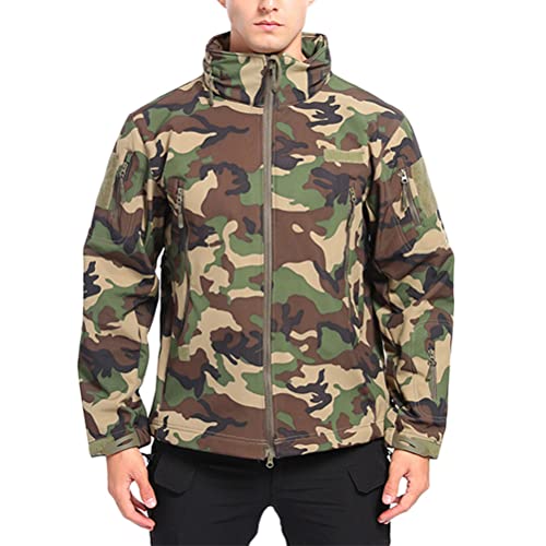 ORANDESIGNE Herren Fleecejacke Military Outdoor Winddichte Jacke mit Kapuze B Armeegrün L von ORANDESIGNE