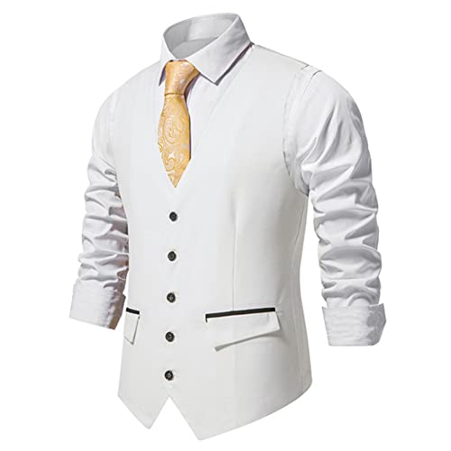 ORANDESIGNE Herren Formelle Party Hochzeitsanzug Weste Einfarbig Westen Anzugwesten für Männer Einfarbig Weste Satinweste E Weiß XL von ORANDESIGNE