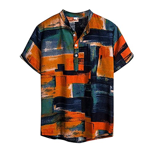 ORANDESIGNE Herren Hemd Hawaiihemd Kurzarm Urlaub Freizeit Reise Shirt Strand Blumen BeiläUfige Hemden Aloha für Party Feiertag K Gelb 3XL von ORANDESIGNE