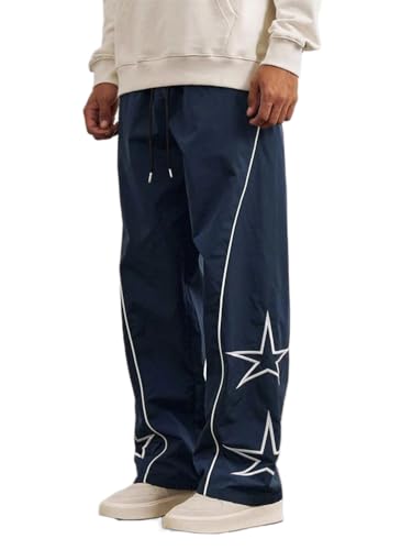 ORANDESIGNE Herren Hip Hop Baggy Hosen Baggy Parachute Pants Y2k Trainingshose Sweatpants Unisex Streetwear Modische Jogginghose mit Kordelzug A Dunkelblau L von ORANDESIGNE