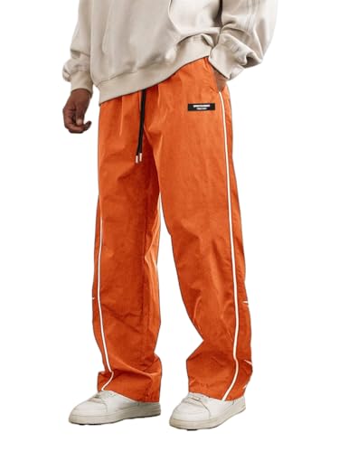 ORANDESIGNE Herren Hip Hop Baggy Hosen Baggy Parachute Pants Y2k Trainingshose Sweatpants Unisex Streetwear Modische Jogginghose mit Kordelzug A Orange M von ORANDESIGNE
