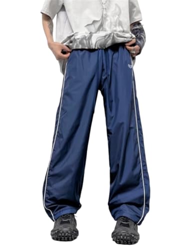 ORANDESIGNE Herren Hip Hop Baggy Hosen Baggy Parachute Pants Y2k Trainingshose Sweatpants Unisex Streetwear Modische Jogginghose mit Kordelzug B Dunkelblau L von ORANDESIGNE