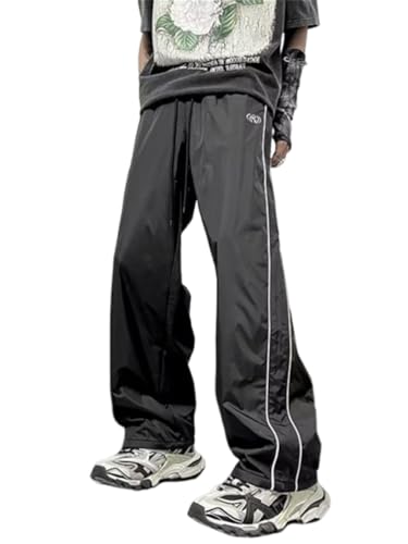 ORANDESIGNE Herren Hip Hop Baggy Hosen Baggy Parachute Pants Y2k Trainingshose Sweatpants Unisex Streetwear Modische Jogginghose mit Kordelzug B Schwarz M von ORANDESIGNE