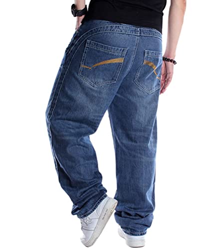 ORANDESIGNE Herren Hip Hop Baggy Jeans Vintage Graffiti Drucken Stickerei Denim Jeanshose Hip Hop Straßentanz Hosen Loose Fit Teenager Jungen Skateboard Hose Cargohosen I Dunkelblau L von ORANDESIGNE