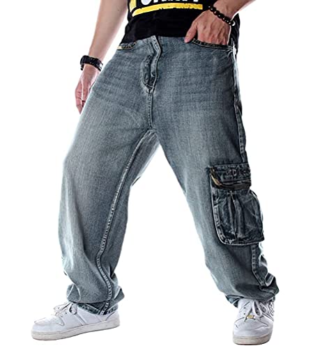 ORANDESIGNE Herren Hip Hop Baggy Jeans Vintage Graffiti Drucken Stickerei Denim Jeanshose Hip Hop Straßentanz Hosen Loose Fit Teenager Jungen Skateboard Hose Cargohosen K Blau XXL von ORANDESIGNE