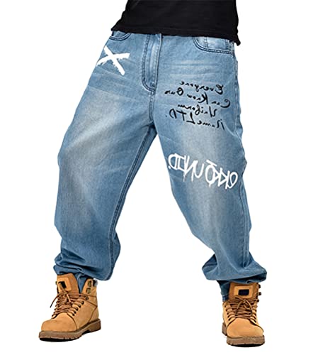 ORANDESIGNE Herren Hip Hop Baggy Jeans Vintage Graffiti Drucken Stickerei Denim Jeanshose Hip Hop Straßentanz Hosen Teenager Jungen Skateboard Hose Cargohosen W Dunkelblau 3XL von ORANDESIGNE