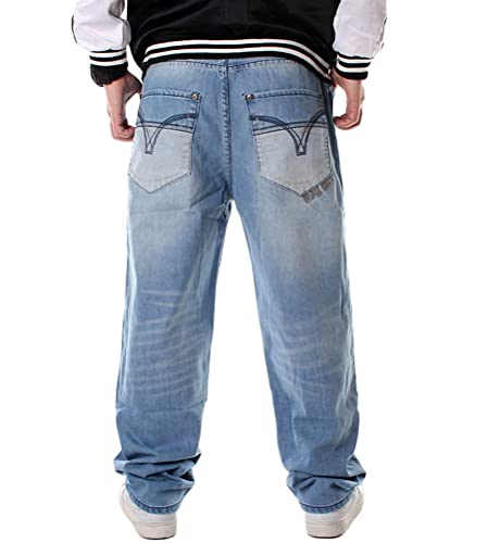 ORANDESIGNE Herren Hip Hop Baggy Jeans Vintage Graffiti Drucken Stickerei Denim Jeanshose Hip Hop Straßentanz Hosen Teenager Jungen Skateboard Hose Cargohosen ZC Hellblau S von ORANDESIGNE