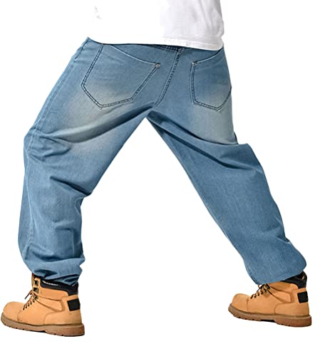 ORANDESIGNE Herren Hip Hop Baggy Jeans Vintage Graffiti Drucken Stickerei Denim Jeanshose Hip Hop Straßentanz Hosen Teenager Jungen Skateboard Hose Cargohosen ZG Hellblau 3XL von ORANDESIGNE