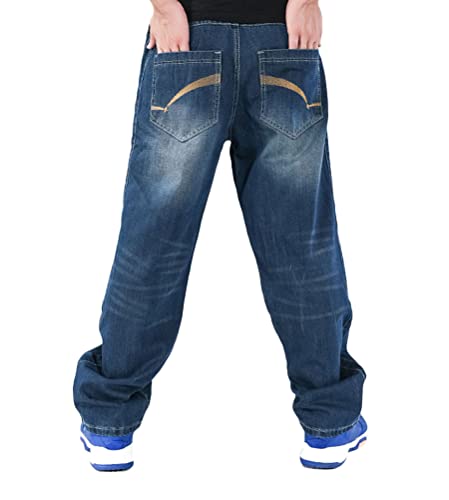 ORANDESIGNE Herren Hip Hop Baggy Jeans Vintage Graffiti Drucken Stickerei Denim Jeanshose Hip Hop Straßentanz Hosen Teenager Jungen Skateboard Hose Cargohosen ZH Dunkelblau 3XL von ORANDESIGNE