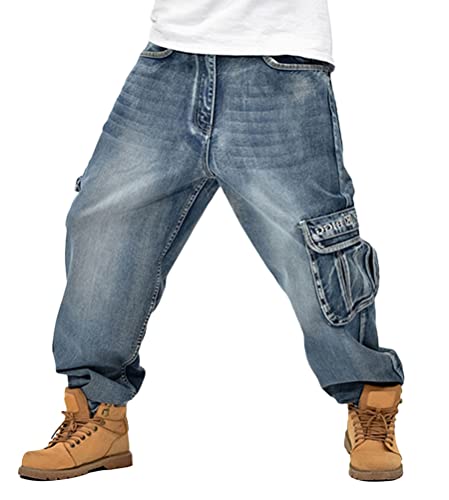 ORANDESIGNE Herren Hip Hop Baggy Jeans Vintage Graffiti Drucken Stickerei Denim Jeanshose Hip Hop Straßentanz Hosen Teenager Jungen Skateboard Hose Cargohosen ZJ Hellblau S von ORANDESIGNE
