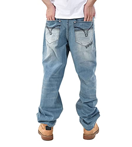 ORANDESIGNE Herren Hip Hop Baggy Jeans Vintage Graffiti Drucken Stickerei Denim Jeanshose Hip Hop Straßentanz Hosen Teenager Jungen Skateboard Hose Cargohosen ZL Hellblau XXL von ORANDESIGNE