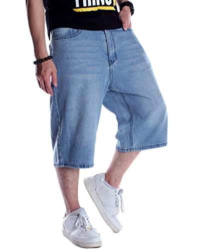 ORANDESIGNE Herren Hip Hop Denim Shorts Baggy Jeans Shorts Vintage Graffiti Drucken Stickerei Denim Jeanshorts Straßentanz Hosen Teenager Jungen Skateboard Hose Cargoshorts B Hellblau S von ORANDESIGNE