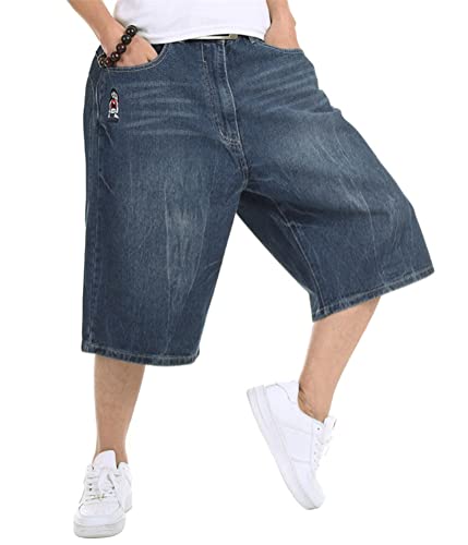 ORANDESIGNE Herren Hip Hop Denim Shorts Baggy Jeans Shorts Vintage Graffiti Drucken Stickerei Denim Jeanshorts Straßentanz Hosen Teenager Jungen Skateboard Hose Cargoshorts M Dunkelblau 3XL von ORANDESIGNE