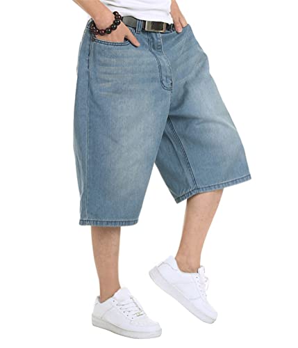 ORANDESIGNE Herren Hip Hop Denim Shorts Baggy Jeans Shorts Vintage Graffiti Drucken Stickerei Denim Jeanshorts Straßentanz Hosen Teenager Jungen Skateboard Hose Cargoshorts N Hellblau S von ORANDESIGNE