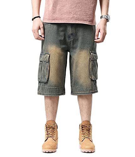 ORANDESIGNE Herren Hip Hop Denim Shorts Baggy Jeans Shorts Vintage Graffiti Drucken Stickerei Denim Jeanshorts Straßentanz Hosen Teenager Jungen Skateboard Hose Cargoshorts V Blau L von ORANDESIGNE