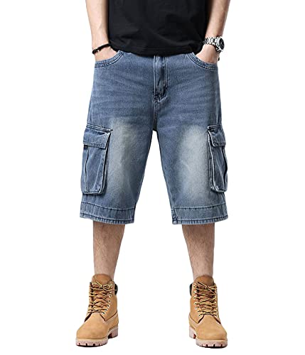 ORANDESIGNE Herren Hip Hop Denim Shorts Baggy Jeans Shorts Vintage Graffiti Drucken Stickerei Denim Jeanshorts Straßentanz Hosen Teenager Jungen Skateboard Hose Cargoshorts X Blau L von ORANDESIGNE