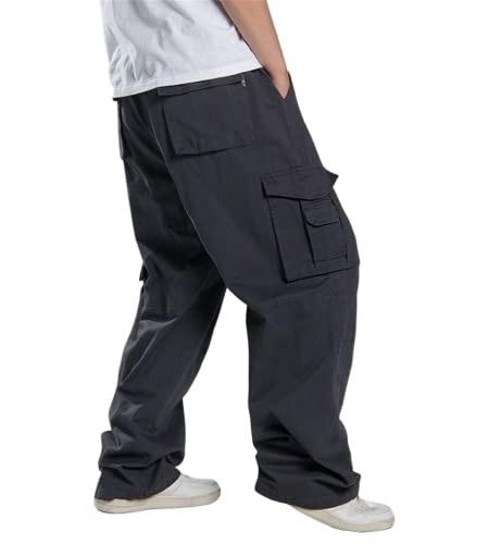 ORANDESIGNE Herren Hip Hop Hose Cargohosen Hipster Style Baggy Rap Straight Leg Loose Fit A Grau 3XL von ORANDESIGNE