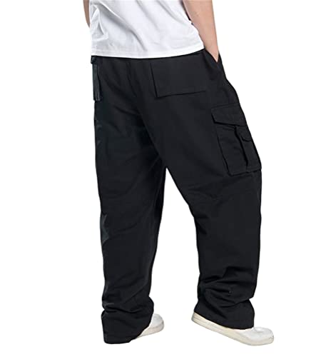 ORANDESIGNE Herren Hip Hop Hose Cargohosen Hipster Style Baggy Rap Straight Leg Loose Fit A Schwarz XS von ORANDESIGNE