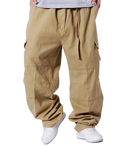 ORANDESIGNE Herren Hip Hop Hose Cargohosen Hipster Style Baggy Rap Straight Leg Loose Fit E Khaki S von ORANDESIGNE