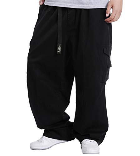 ORANDESIGNE Herren Hip Hop Hose Cargohosen Hipster Style Baggy Rap Straight Leg Loose Fit E Schwarz 3XL von ORANDESIGNE