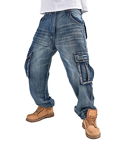 ORANDESIGNE Herren Hip Hop Hose Cargohosen Hipster Style Baggy Rap Straight Leg Loose Fit J Blau XXL von ORANDESIGNE