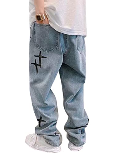 ORANDESIGNE Herren Hip Hop Jeans Baggy Jeans Straight Leg Gewaschen Jeanshose Casual Denim Hosen Vintage Bedruckte Jeans Teenager Jungen Skateboard Hose Streetwear W Blau M von ORANDESIGNE