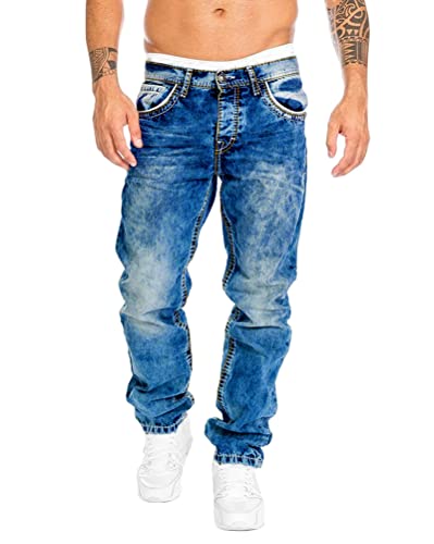 ORANDESIGNE Herren Hip Hop Jeans Regular Fit Straight Leg Denim Jeanshose Männer Blau Jeanshose Teenager Jungen Streetwear B Hellblau L von ORANDESIGNE