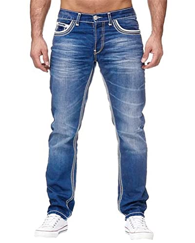 ORANDESIGNE Herren Hip Hop Jeans Regular Fit Straight Leg Denim Jeanshose Männer Blau Jeanshose Teenager Jungen Streetwear D Hellblau L von ORANDESIGNE