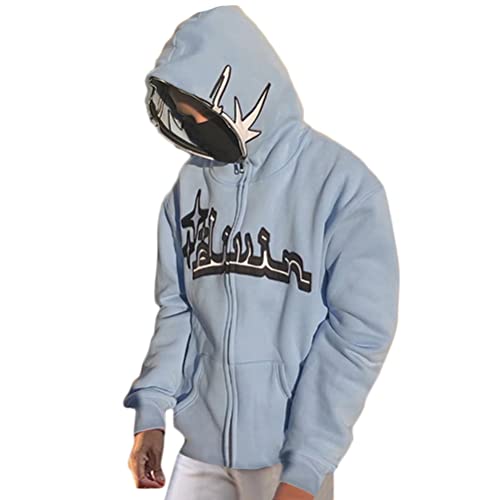 ORANDESIGNE Herren Hoodie Pullover Jacke Beschriftung Drucken Harajuku für Paare Kapuzenpullover Vintage Kapuzenjacke Unisex Locker Sweatjacke mit Kapuze 90er E-Girl Top B Blau XL von ORANDESIGNE