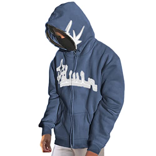 ORANDESIGNE Herren Hoodie Pullover Jacke Beschriftung Drucken Harajuku für Paare Kapuzenpullover Vintage Kapuzenjacke Unisex Locker Sweatjacke mit Kapuze 90er E-Girl Top B Dunkelblau S von ORANDESIGNE