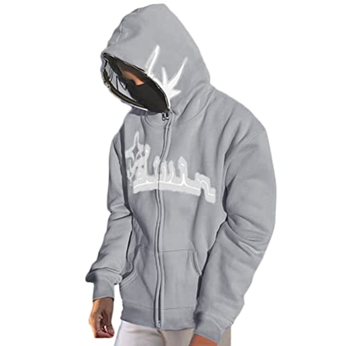 ORANDESIGNE Herren Hoodie Pullover Jacke Beschriftung Drucken Harajuku für Paare Kapuzenpullover Vintage Kapuzenjacke Unisex Locker Sweatjacke mit Kapuze 90er E-Girl Top B Grau S von ORANDESIGNE