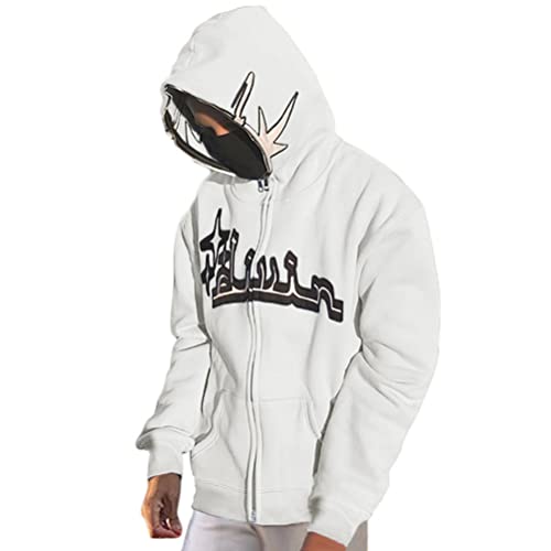 ORANDESIGNE Herren Hoodie Pullover Jacke Beschriftung Drucken Harajuku für Paare Kapuzenpullover Vintage Kapuzenjacke Unisex Locker Sweatjacke mit Kapuze 90er E-Girl Top B Weiß M von ORANDESIGNE