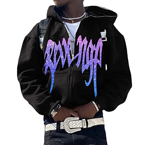ORANDESIGNE Herren Hoodie Pullover Jacke Beschriftung Drucken Harajuku für Paare Kapuzenpullover Vintage Kapuzenjacke Unisex Locker Sweatjacke mit Kapuze 90er E-Girl Top E Mehrfarbig XL von ORANDESIGNE