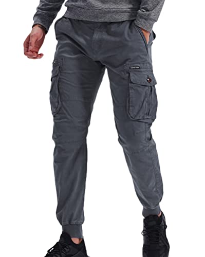 ORANDESIGNE Herren Hose Chino Cargo Hose Jogging-Hose mit 6 Taschen Lange Regular Fit Chinohose Freizeithose Stoffhose für Männer A Grau XS von ORANDESIGNE