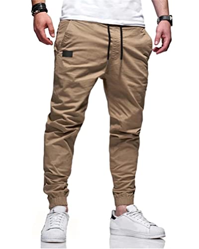 ORANDESIGNE Herren Hose Jogger Chino Cargo Jeans Hosen Elastische Taille Sporthose Herren Hose mit Taschen Slim Fit Freizeithose A Khaki XS von ORANDESIGNE