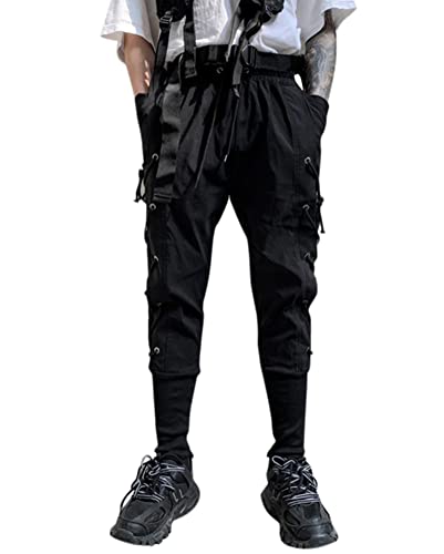 ORANDESIGNE Herren Hose Mode Cargo Hose Muti Taschen Bandage Casual Sporthosen Harem Hose Männer Freizeithose Chino Hose Sweatpants ZB Schwarz S von ORANDESIGNE