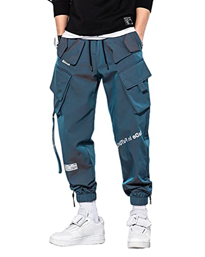 ORANDESIGNE Herren Hose Mode Cargo Hose Muti Taschen Bandage CasualSporthosen Harem Hose Männer Freizeithose Chino Hose Sweatpants M Blau M von ORANDESIGNE