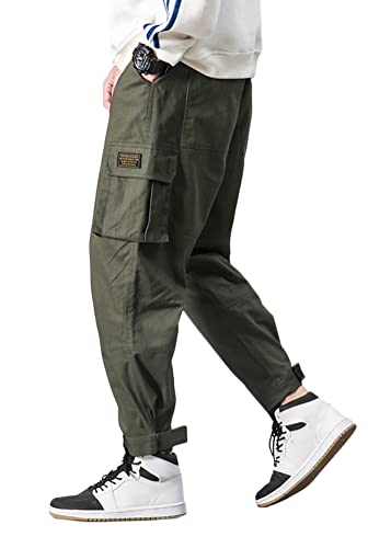 ORANDESIGNE Herren Hosen Männer Hip Hop Jogger Punk Jogger Cargo Hosen Sporthose Streetwearwear mit Tunelzug und Seitetaschen Techwear E Armeegrün L von ORANDESIGNE