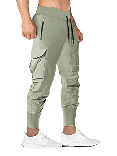 ORANDESIGNE Herren Hosen Slim Fit Casual Schnell Trocknende Jogger Sporthose Freizeithose Cargo Trainingshose Jogginghose A Grün M von ORANDESIGNE