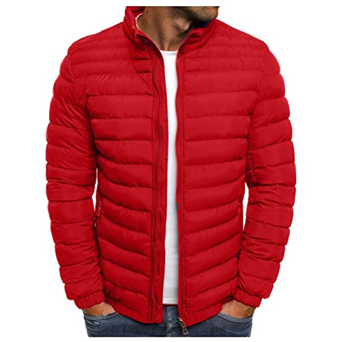 ORANDESIGNE Herren Jacke Winter Warm Steppjacke Wintermantel Daunenjacke Leichte Jacket Outdoor Puffer Gepolstert Männer Stehkragen Winterjacke Übergangsjacke A Rot XXL von ORANDESIGNE