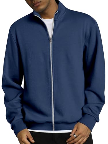 ORANDESIGNE Herren Jacke Zipper Sweatjacke Langram Trainingsjacke Ohne Kapuze mit Reißverschluss A Dunkelblau XL von ORANDESIGNE
