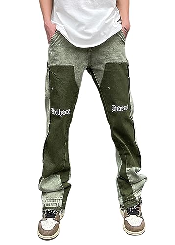 ORANDESIGNE Herren Jeans Baggy Jeans Hip Hop Straight Leg Gewaschen Jeanshose Casual Denim Hosen Vintage Bedruckte Jeans Teenager Skateboard Hose Streetwear Q Grau L von ORANDESIGNE