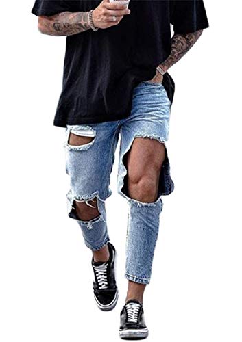 ORANDESIGNE Herren Jeans Hose Mode Casual Destroyed Slim Fit Skinny Denim Strech Jeans Männer Zerrissen Denim Freizeithosen 08 Blau Medium von ORANDESIGNE