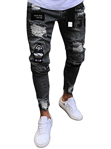 ORANDESIGNE Herren Jeans Hose Slim Fit Denim Blaue graue Lange Jeanshose für Männer Coole Jungen weiße Stretch Freizeithose Schwarze Cargo Chino Sommer Winter Basic B Grau S von ORANDESIGNE