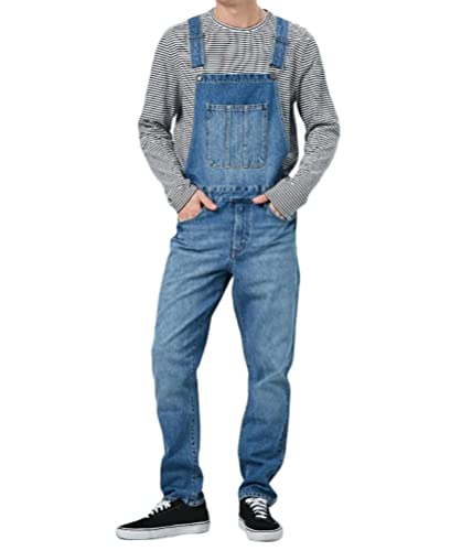 ORANDESIGNE Herren Jeans Latzhose Denim Overalls Jeanshose Männer Cargo Retro Jumpsuit Arbeitshose Blau Arbeitslatzhosen A Dunkelblau L von ORANDESIGNE