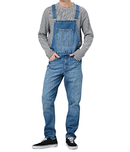 ORANDESIGNE Herren Denim Latzhose Overalls Männer Cargo Jeanshose Retro Jumpsuit Arbeitshose Loose Fit Latzanzug A Dunkelblau S von ORANDESIGNE