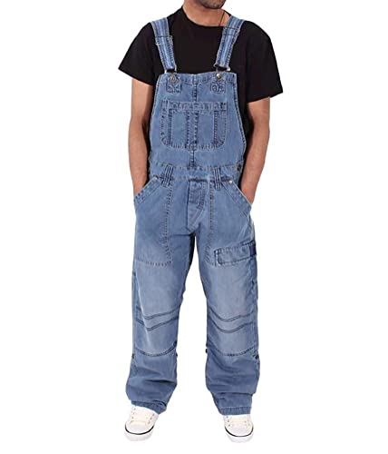 ORANDESIGNE Herren Denim Latzhose Overalls Männer Cargo Jeanshose Retro Jumpsuit Arbeitshose Loose Fit Latzanzug B Hellblau XXL von ORANDESIGNE