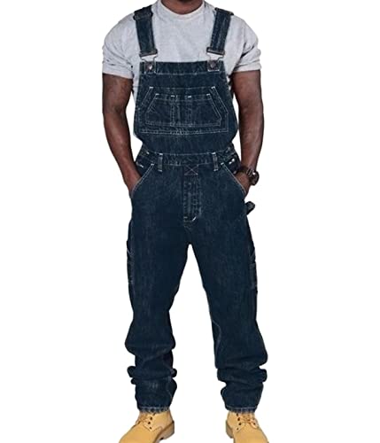 ORANDESIGNE Herren Jeans Latzhose Denim Overalls Jeanshose Männer Cargo Retro Jumpsuit Arbeitshose Blau Arbeitslatzhosen C Dunkelblau L von ORANDESIGNE