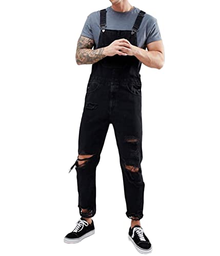 ORANDESIGNE Herren Denim Latzhose Overalls Männer Cargo Jeanshose Retro Jumpsuit Arbeitshose Loose Fit Latzanzug G Schwarz XXL von ORANDESIGNE